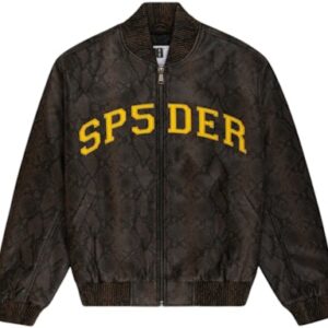 Sp5der Snake Leather Varsity Bomber Jacket