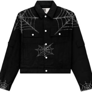Sp5der Web Denim Cropped Trucker Jacket